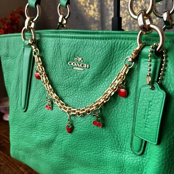 Coach Ellis Tote in Pebbled Bright Green Leather - Picture 3 of 13